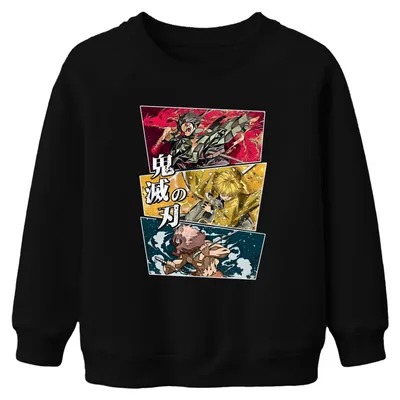 Produktbild von 鬼滅の刃 Kimetsu no Yaiba Tanjiro Zenitsu Inosuke Anime Kinder Sweatshirt Pullover, Schwarz, 104