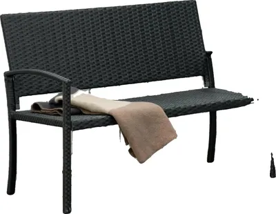 Image de Banc de jardin, polyrattan et acier, longueur 122 cm, largeur 60 cm, hauteur 87 cm, capacité de charge 240 kg