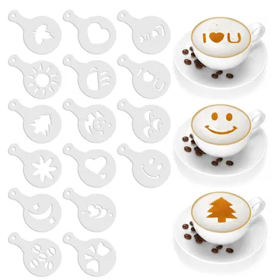 16 Cappuccino-Schablonen, Kaffeeschablonen, Kakaostreuer, 13,3 x 8,6 cm