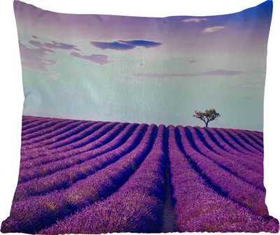 Produktbild von MuchoWow® Outdoor Kissen - Lavendel - Bäume - Lila - Blumen - 40x40 cm - Wetterfest - Lounge Kissen - Kopfkissen - Interieur - Polster mit Bild