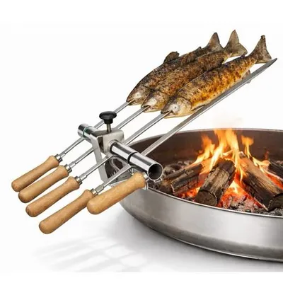 Produktbild von Steckerlfisch Halter für Feuerschalen mit 4 Edelstahlspießen
