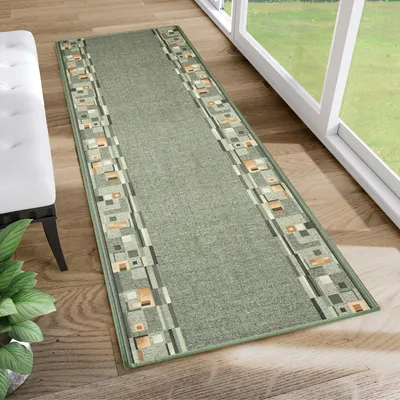 Produktbild von Läufer Teppich Meterware Flur Wohnzimmer Schlafzimmer Kurzflor Modern Design Rutschfest Grün 80 x 350