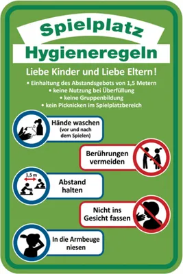 Produktbild von Dreifke® Spielplatzschild, Hygieneregeln, Aluverbund, 600 x 400 mm, Aluverbun...