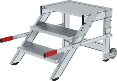 Produktbild von Arbeitspodest fahrbar | Stufenbreite 60cm | 3 Stufen | Aluminium geriffelt | Rutschfeste Kunststoffschuhe