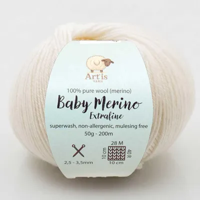 Obrázek produktu pro Baby Merino Extrafine Art'is Yarn 100 % vlna | Bez mulesingu a superwash (50 g / 200 m) (12 krémová)