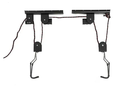 Image de Élévateur de vélo - Palan - Capacité de charge de 60 kg - Pliable - Système de crochets et de câbles - Pour vélos de course