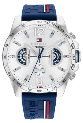 Produktbild von Tommy Hilfiger Multi Zifferblatt Quarz Uhr für Herren mit Marinblaues Silikonarm