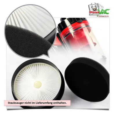 A collage of vacuum cleaner filters and a vacuum cleaner dustbin.
