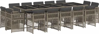 Image de vidaXL Ensemble de jardin 15 pièces avec coussins Gris Poly rotin