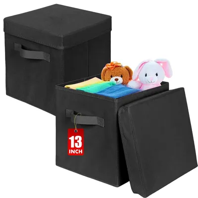 Imagen del producto de Caja de almacenamiento plegable con tapa - 2 unidades - Negra