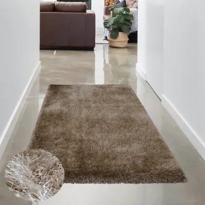 Zdjęcie produktu dla Jednokolorowy dywan z wysokim włosiem | błyszczący i miękki | beżowy Rozmiar - 80 x 150 cm
