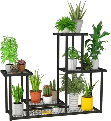 Imagen del producto de Estantería para plantas de interior y exterior, mesa de madera para plantas, estantería de varios niveles para flores, ideal para esquinas, salones, balcones y terrazas