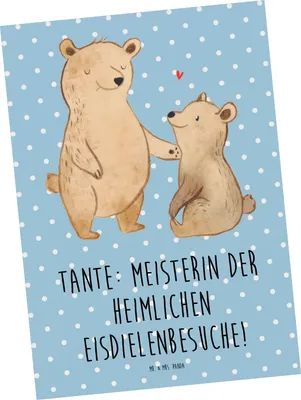 Produktbild von Mr. & Mrs. Panda Postkarte Tante Eisdielenmeisterin - Blau Pastell - Geschenk, Nichte, Freude, bildkarte, Grußkarte, Ansichtskarte, Verwandtschaft, Geschenke, Lustig