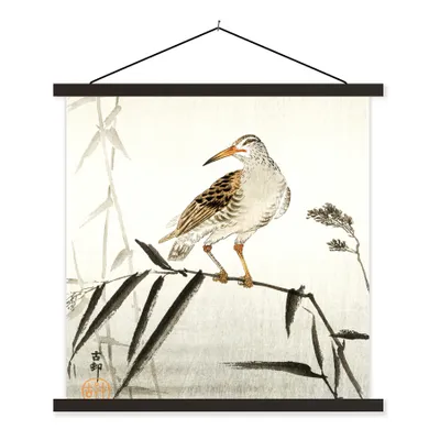 Produktbild von MuchoWow® Textilposter Vogel - Japanisch - Vintage 120x120 cm mit schwarzem Rahmen - Aufhängungsset