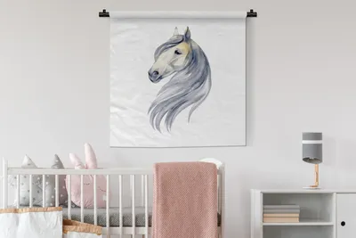 Produktbild von MuchoWow® Wandteppich Wandbehang Pferd - Aquarell - Grau - Mädchen - Kinder - Mädchen 90x90 cm Tapisserie Dekoration Wandtuch - Wandaufhänger