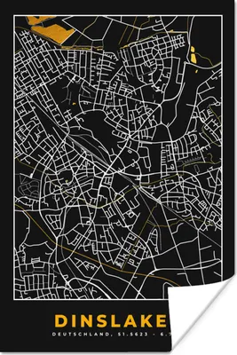 Produktbild von MuchoWow® Poster Deutschland - Schwarz und Gold - Dinslaken - Stadtplan - Karte 120x180 cm - Kunstposter