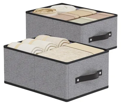 Image de 2 paniers de rangement pliables, boîtes de rangement décoratives avec poignées, organiseurs d'armoire, pour les vêtements