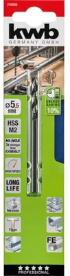 Produktbild von kwb 258655, Bohrer, Spiralschneidbohrer, Drehung der rechten Hand, 5,5 mm, 93 mm, Eisen, Profil, Blech, Edelstahl, Stahl