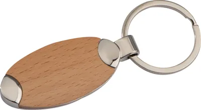 Produktbild von Eleganter Schlüsselanhänger / aus Metall mit einem Holzinlay