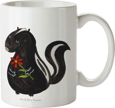 Produktbild von Mr. & Mrs. Panda Pott Stinktier Blume - Weiß - Geschenk, Mehrwegbecher, Skunk, Wildtier, Dreams, Raubtier, Kinderbecher, Träume, Plastikbecher, Trinklernbecher, Haferl