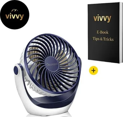 Image de Petit ventilateur de table bleu foncé, pivotant à 360 degrés, 3 vitesses