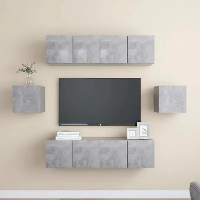 Produktbild von The Living Store 6-tlg. TV-Schrank-Set Betongrau Holzwerkstoff