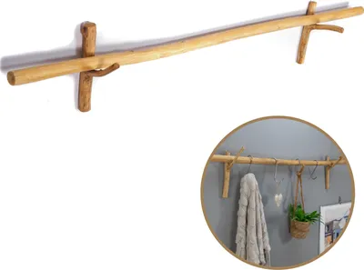 Obrázek produktu pro ZÁVĚSNAKOVÁ LIŠTA VARA | Teakové dřevo, 165 cm, dekorativní větev, nástěnný držák, tyč