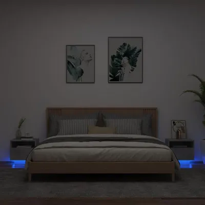Produktbild von vidaXL Nachttische mit LED-Leuchten 2 Stk. Betongrau 40x39x37 cm