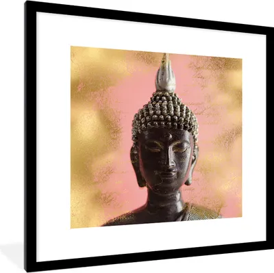 Produktbild von MuchoWow® MuchoWow® Gerahmtes Poster Buddha - Kopf - Schwarz 40x40 cm - Poster mit zchwarzem Bilderrahmen - Poster - Plakat im Rahmen
