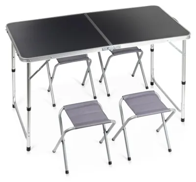 Produktbild von Vilde | Campingtisch mit 4 Hockern Set - 120x60 cm - 3in1 Koffertisch Klappbar
