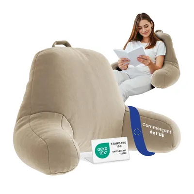 Image de Coussin de dossier ELONEO, coussin de lecture pour lit et canapé avec accoudoirs – Idéal comme soutien dorsal pour plus de maintien et de confort, couleur crème