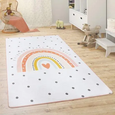 Produktbild von Famanu Spielteppich mit Tier- und Regenbogenmotiven - 120x160 cm, Creme