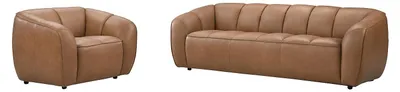 Produktbild von 3-Sitzer-Sofa und ein Sessel aus Kamelbraunem Rindsleder PRADONI