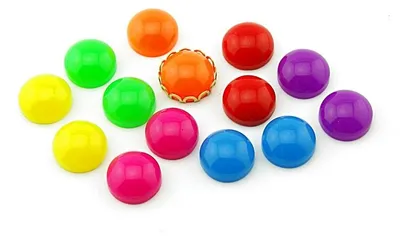 Produktbild von Vintageparts Cabochons neonfarben bunt rund, 14 Stück 12 mm