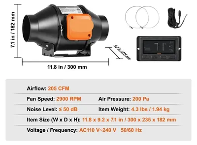 Productafbeelding van Buisventilator - Kanaalventilator - Afzuig Ventilator - Stille Afzuigventilator - met Temperatuur