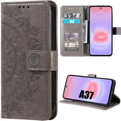 Image de Coque pour Samsung Galaxy A37 5G, Protection Antichoc Anti-Rayure Synthécuir Marron Gravure Mandala