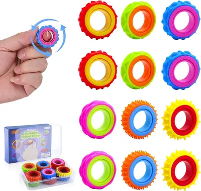 Immagine prodotto di Anelli sensoriali antistress per bambini e adulti - 12 giocattoli sensoriali con funzione massaggiante