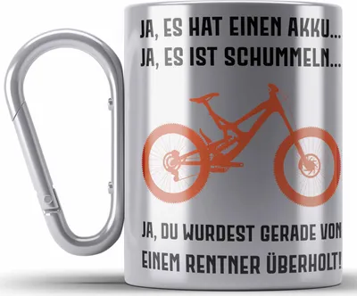 Produktbild von Trendation - Elektrofahrrad E-Bike Edelstahl Tasse Karabiner mit Spruch Geschenk Ebike Lustige Geschenke Karabiner Edelstahl Tasse Karabiner Edelstahl Rentner Sprüche Rentnerin (Silber)