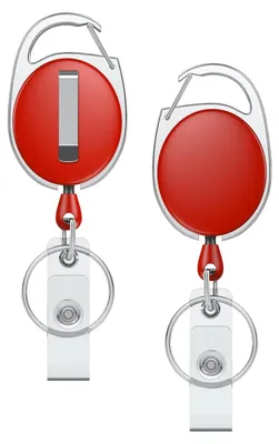 Produktbild von Set mit 2 einziehbaren Schlüsselanhängern, einziehbarem Auswelterclip, robustem Auswelterclip für Schlüssel und Ausweis, Schlüsselanhängerverlängerung, Hosenkarabiner, Schlüsselring, rot