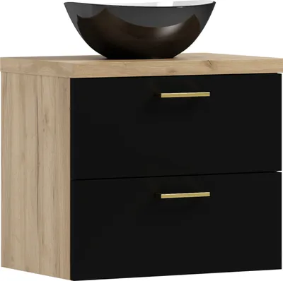 Immagine prodotto di ADK Möbel | Mobile pensile, 53,2x50x40,6 cm, con frontale nero e lavabo nero, LUNA 50