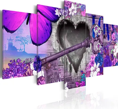 Produktbild von Leinwandbilder 200x100 cm f-A-0071-b-o Vlies Leinwandbild 5 tlg Kunstdruck modern Wandbilder XXL Wanddekoration Design Wand Bild HERZ BLUMEN LOVE