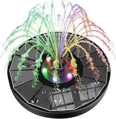 Produktbild von Solar Springbrunnen für außen 3.5W, Solar Teichpumpe mit 2200mAh Akku, 6 LED Licht Solarbrunnen mit 8 Düse & 4 Fixer Solar Wasserpumpe, Solar Schwimmender Solarbrunnen für Draussen, Vogel-Bad