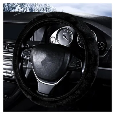 Produktbild von Lenkrad Abdeckung Universal Plüsch Lenkradhülle Winter Warme Weich Bequem Atmungsaktiv, Lenkradbezug Teleskop, Steering Lenkradschoner Dekoration Zubehör für die Meisten Autos 36-39cm (Schwarz)