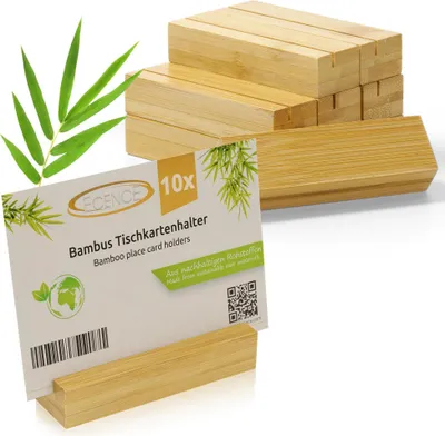 Produktbild von ECENCE 10 Stück Kartenhalter Holz, Tischkartenhalter aus Bambus für Hochzeit, Ideal als Visitenka