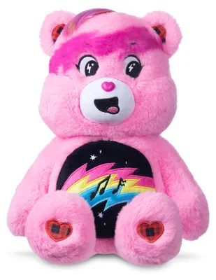Immagine prodotto di Basic Fun, Care Bears, peluche da 22 cm a tema rock – Cheer Bear, peluche con dettagli luminosi