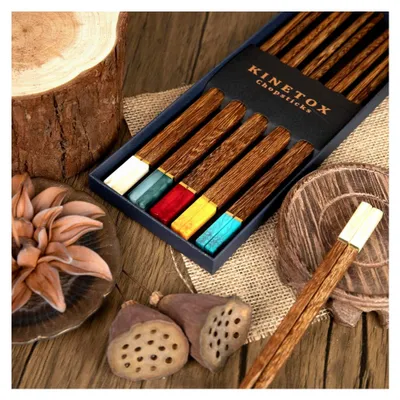 Produktbild von Essstäbchen aus Holz, 5 Paar, chinesische Essstäbchen, Geschenkbox, wiederverwendbar, aus Wengeholz