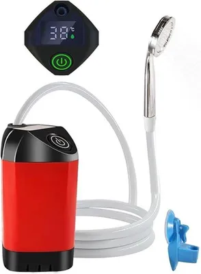 Produktbild von Elektrische Stranddouchekit mit Digitaldisplay - Oplaadbaar - Buitendouche Pomp - Douchekop für Wandeln, Reisen und Camping - Roter Wasserstrahler