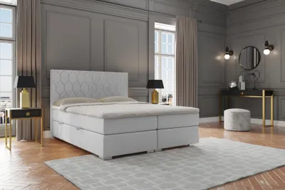 Obrázek produktu pro Boxspring Bed Hotel Double Grey postele Čalouněná postel Box Function Velvet