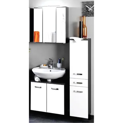 Produktbild von Badmöbel Set PADUA-03 Hochglanz weiß, graphitgrau, Wasch-Platz 60cm