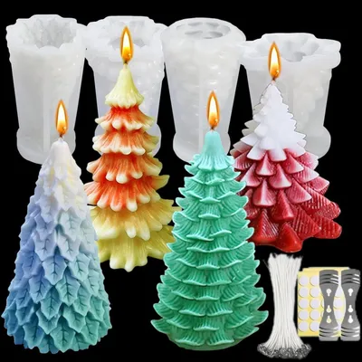 Productafbeelding van Knutselset voor het maken van kaarsen: Gietvormen voor kerstboomkaarsen, siliconenmal voor het maken van eigen aromatherapiekaarsen.